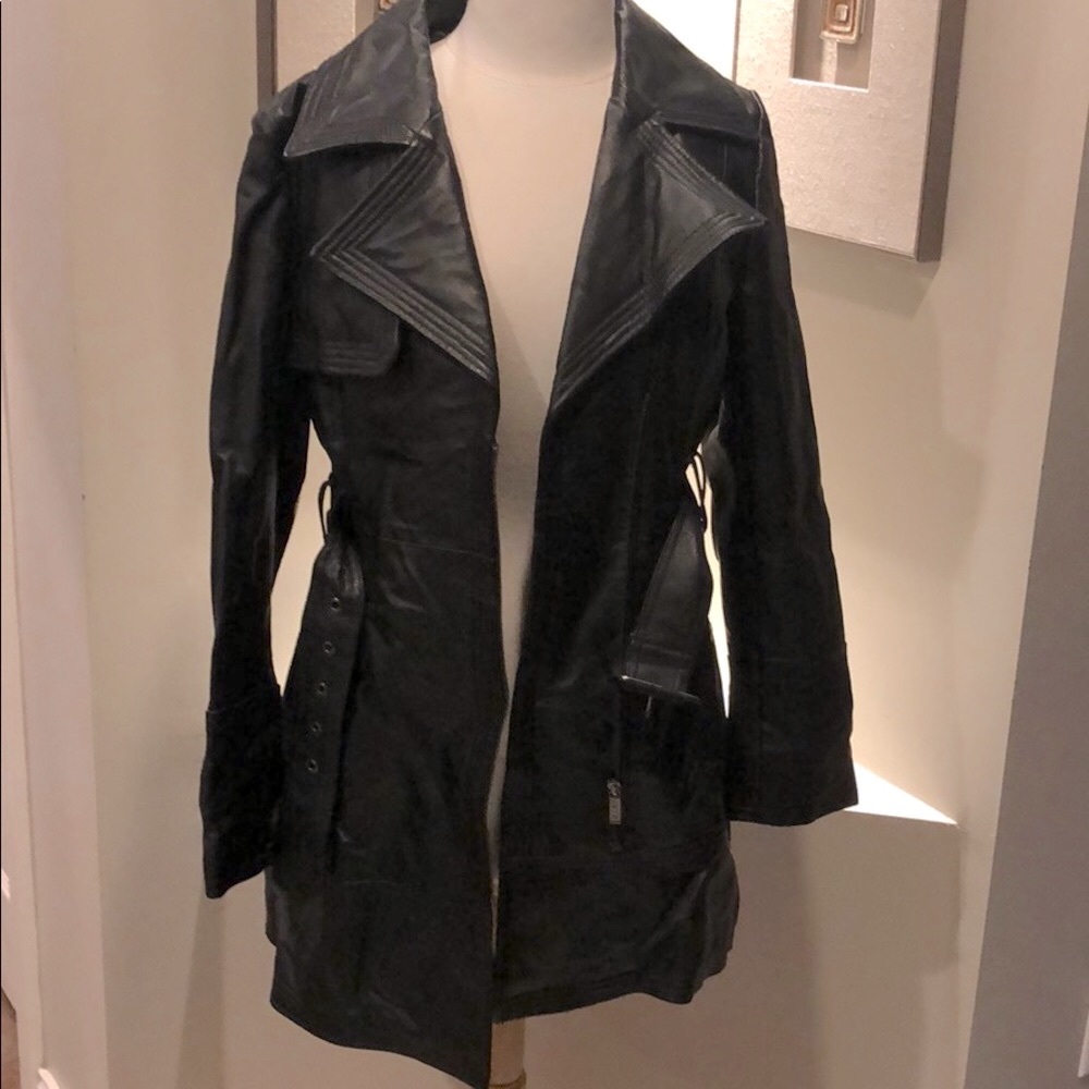 Black Bebe LEATHER   trenchcoat size L